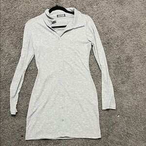 Gray Button-Up Long Sleeve dress